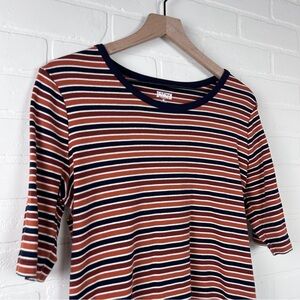 Duluth Trading Co Rust, Navy & Cream Striped Short Sleeve Tee